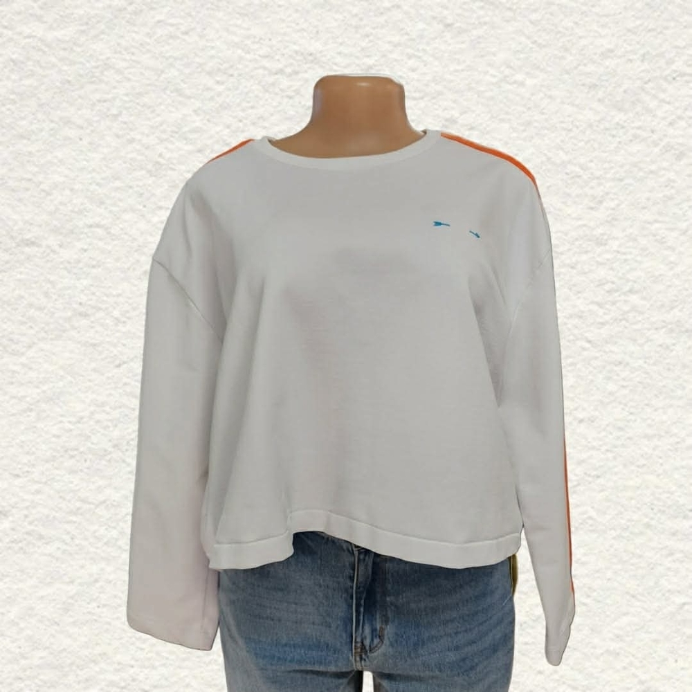 The Upside White Sweatshirt with Orange Details